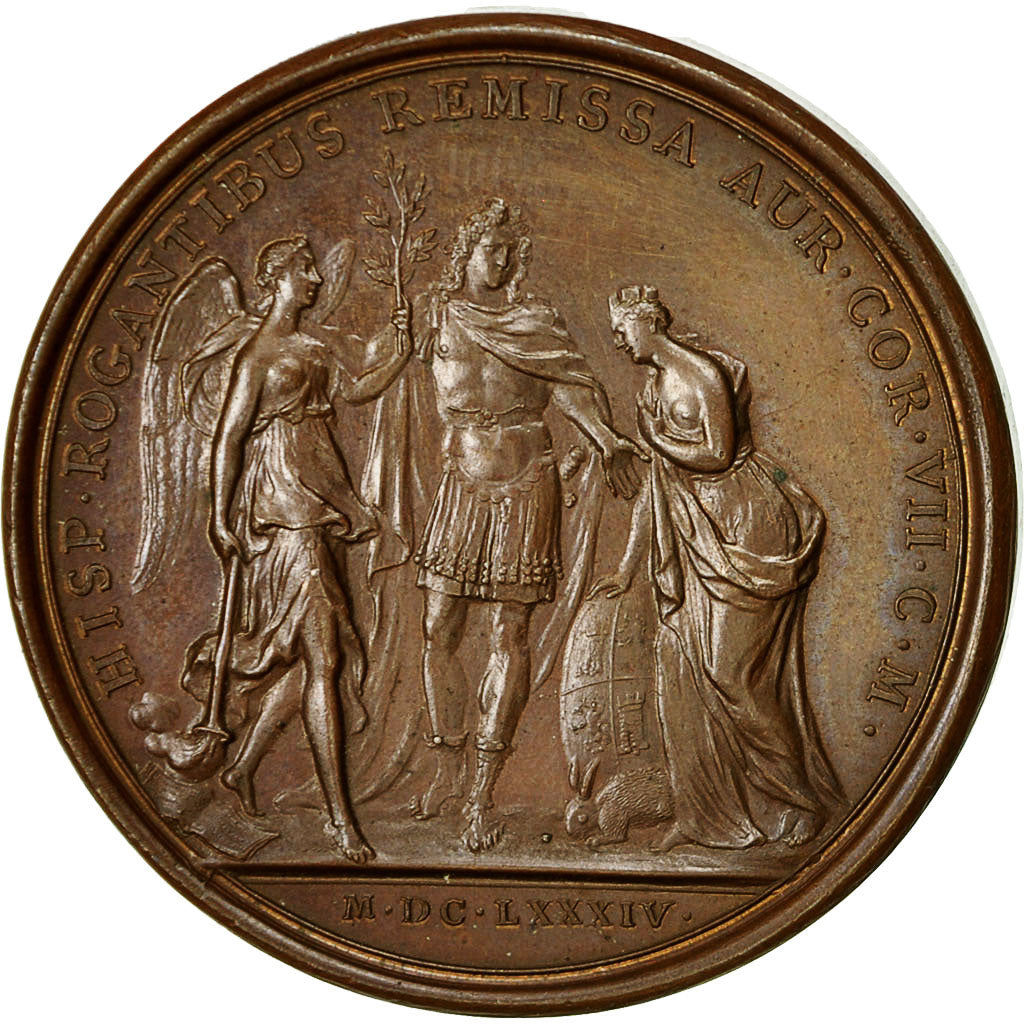 Francia, Medal, Louis XIV, Remise aux Espagnols des Contributions, 1684, Mauger