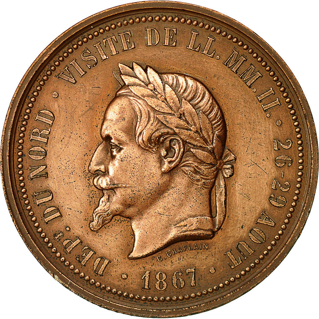 Francja, Medal, Napoléon III, Visite à Lille, 1867, Chaplain, MS(60-62)