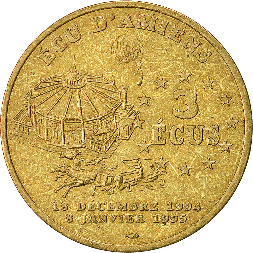 France, Token, 3 Ecu d'Amiens, 1994-1995, MS(60-62), Cupro-nickel Aluminium