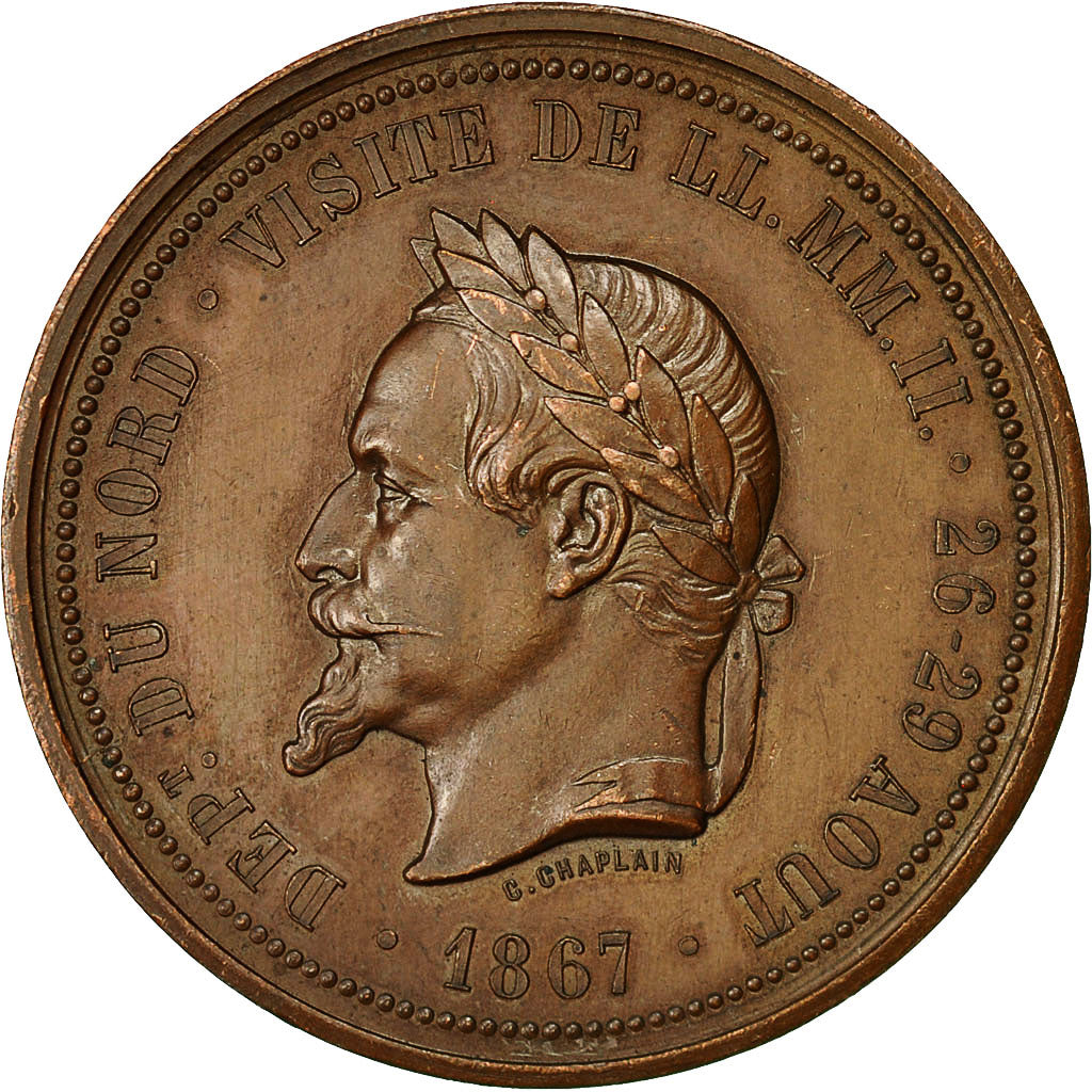 France, Medal, Napoléon III, Visite à Lille, 1867, Chaplain, MS(60-62), Copper