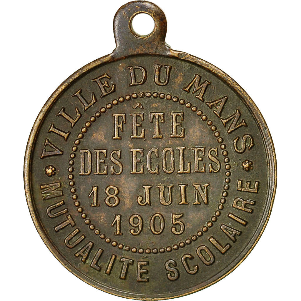 Francia, Medal, Mutualité Scolaire, Ville du Mans, 1905, EBC+, Bronce
