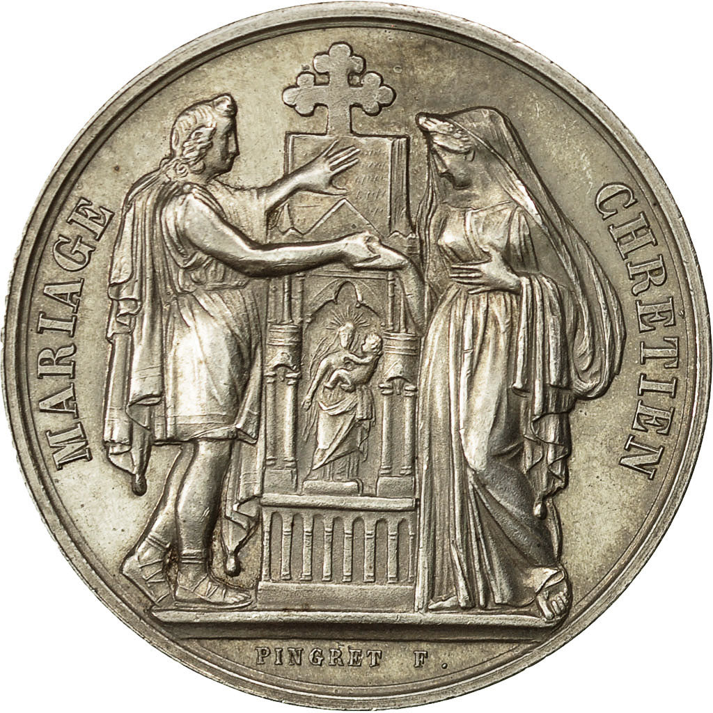 France, Medal, Mariage Chrétien, 1987, Pingret, MS(60-62), Silver