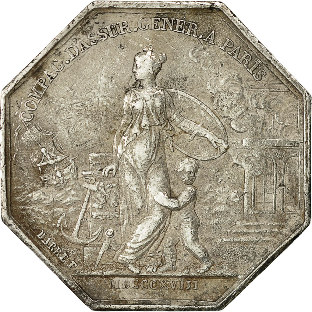 France, Token, Louis XVIII, Les Assurances Générale, Paris, 1818, Caqué