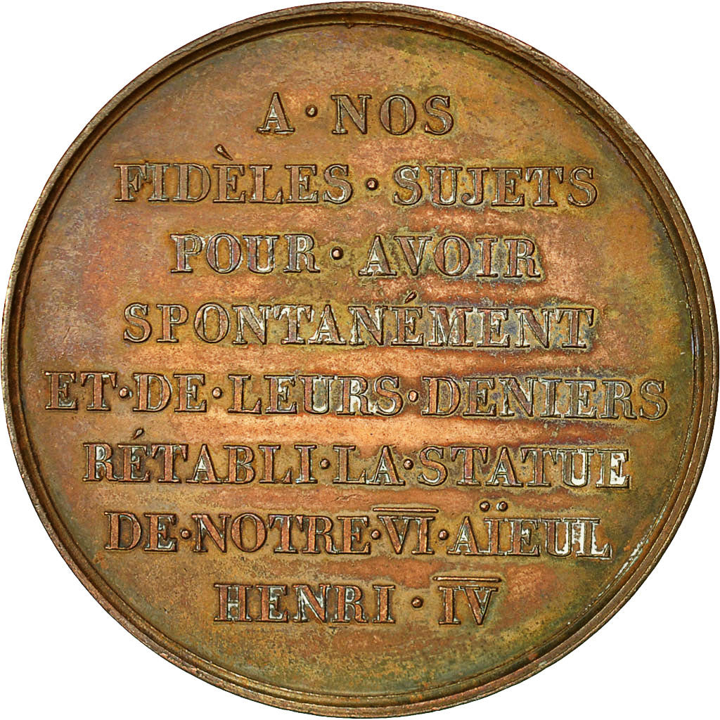 France, Medal, Louis XVIII, Rétablissement de la statue d'Henri IV, Gayrard