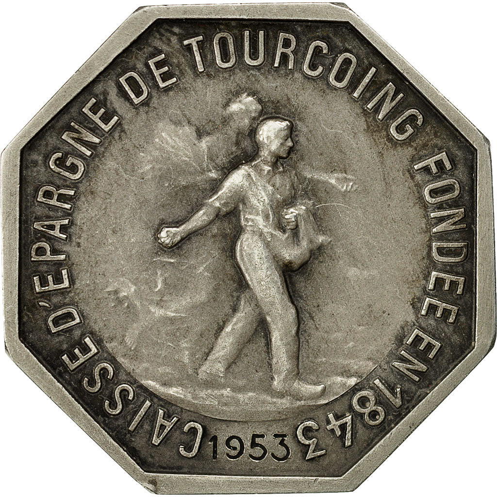 France, Medal, Caisse d'Épargne de Tourcoing, 1953, AU(55-58), Silver