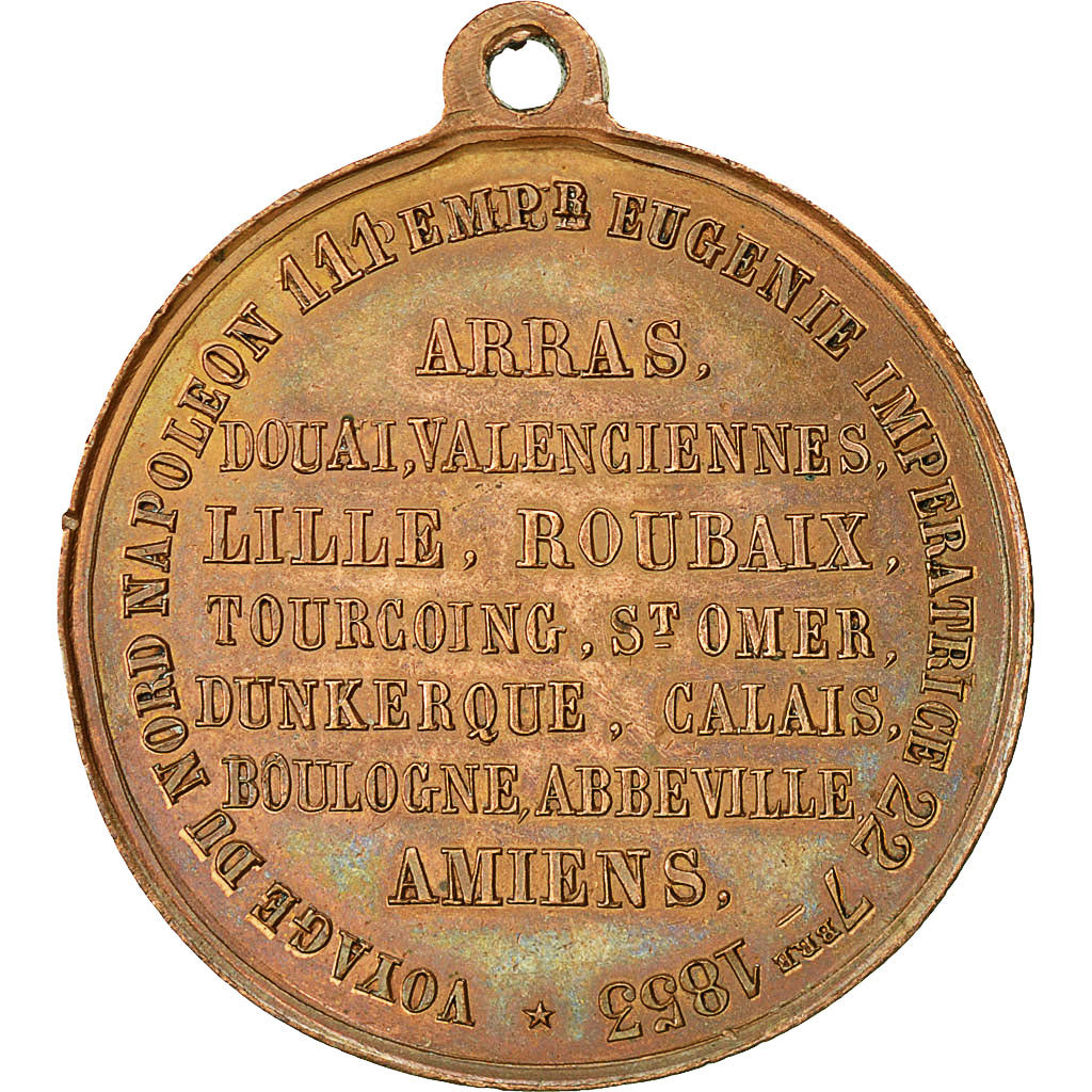 France, Medal, Napoléon III, Voyage du Nord, 1853, AU(50-53), Copper