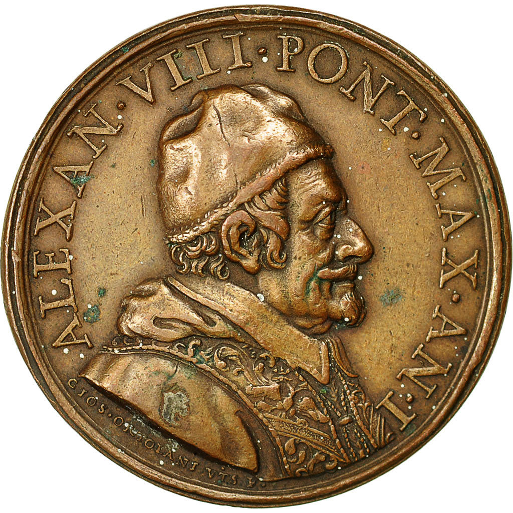 Vaticano, Medal, Pape Alexandre VIII, 1689, Ortolani, MBC+, Bronce