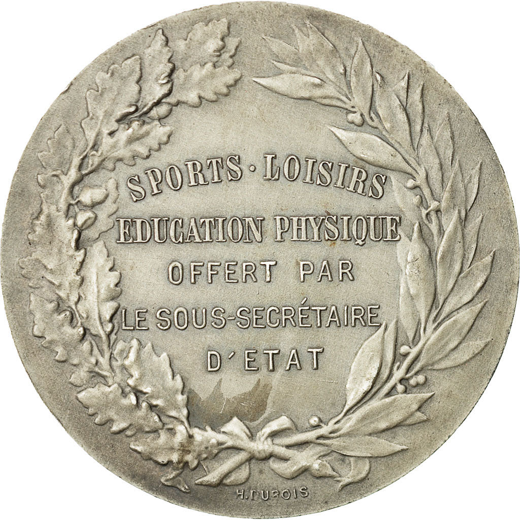 France, Medal, marianne, Education Physique, Morlon, MS(60-62), Silvered bronze