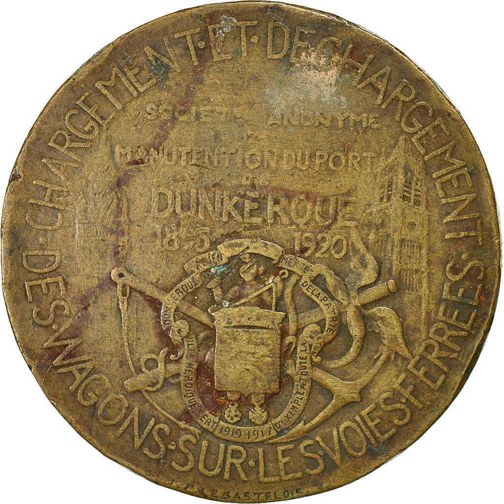 Francia, Medal, Manutention du Port de Dunkerque, Wagons sur Voie Ferrée, 1920