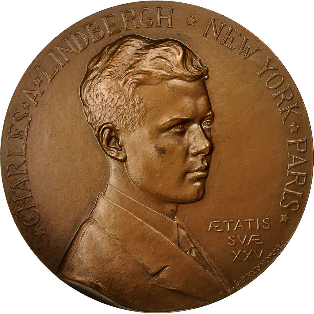 France, Medal, Charles.Lindbergh, New York-Paris, 1977, Prud'homme.G, MS(60-62)