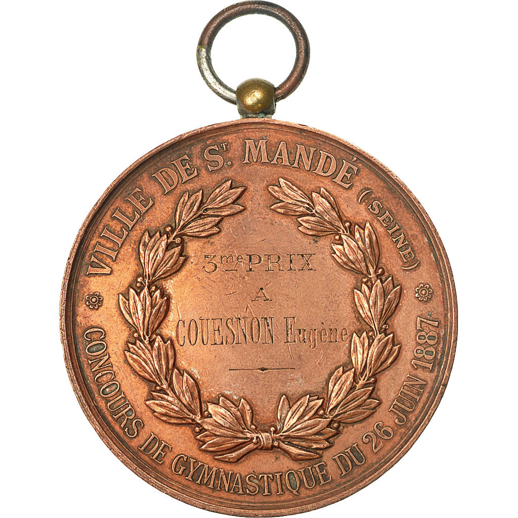 France, Medal, Concours de Gymnastique, Ville de Mandé, 1887, Vernon