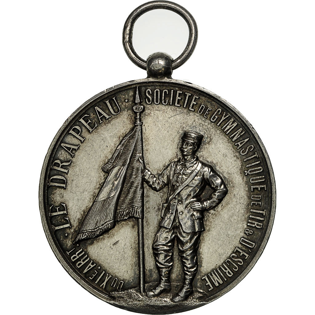 France, Medal, Le Drapeau, Société de Tir, 1887, AU(55-58), Silver