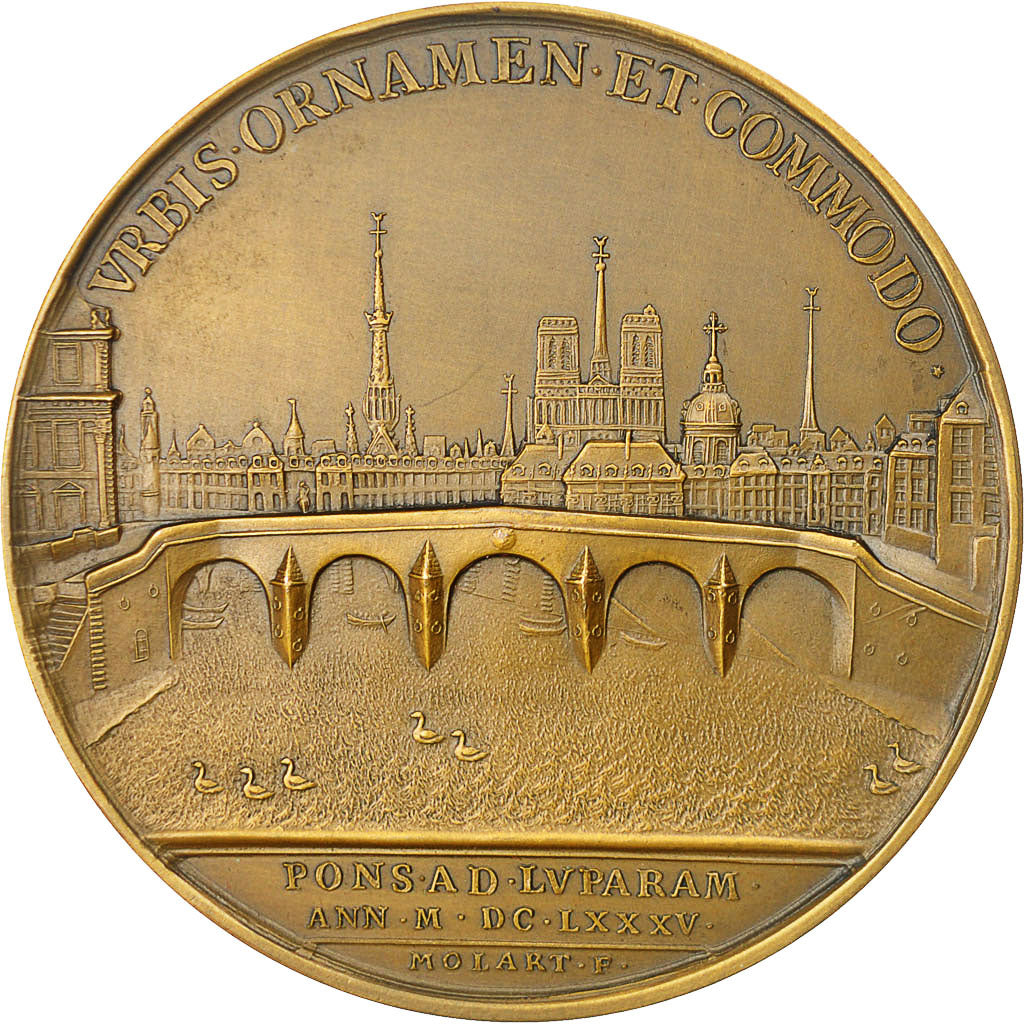 France, Medal, Louis XIV, Construction du Pont Royal, Molart, MS(60-62), Bronze
