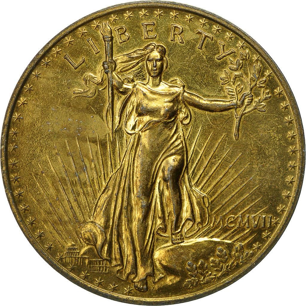 France, Medal, Reproduction Twenty Dollars Liberty, VF(20-25), Brass