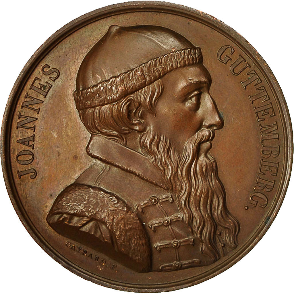 France, Medal, Joannes Guttemberg, Imprimerie Danel à Lille, Gayrard