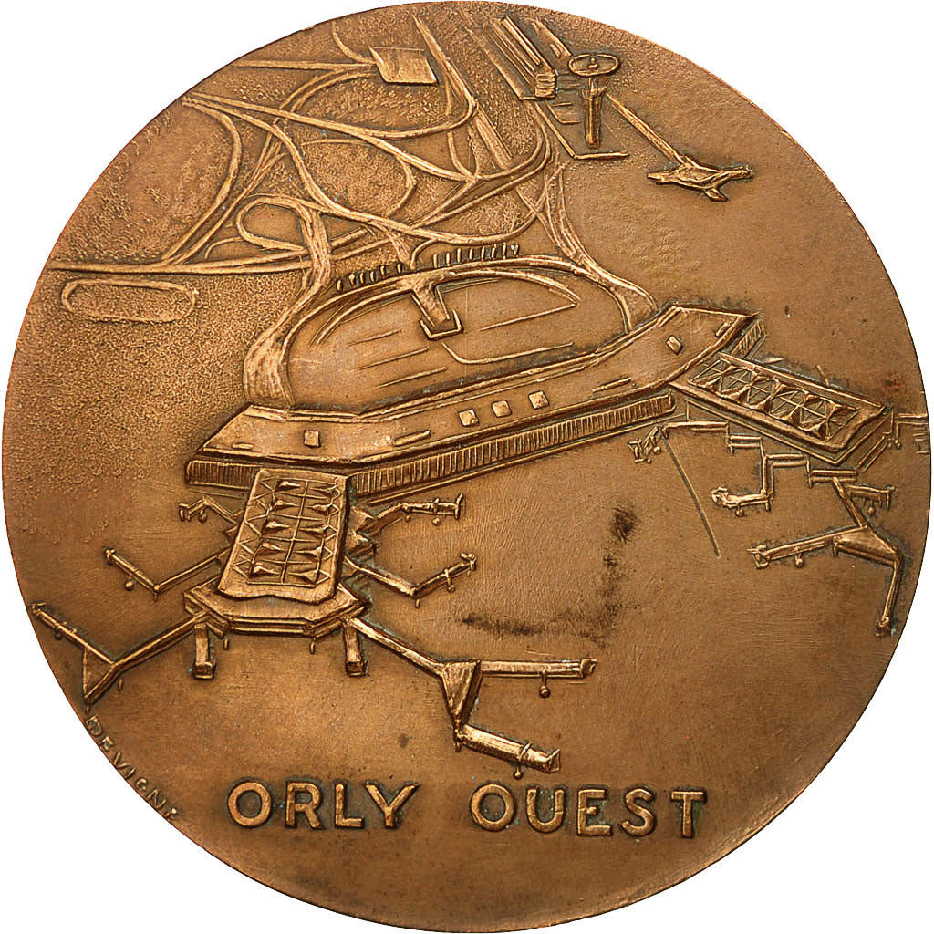 Francja, Medal, Aéroport de Paris, Orly Ouest, 1971, Devigne, AU(50-53), Bronze