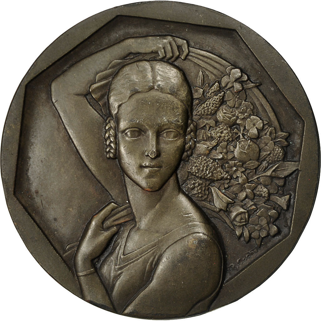 France, Médaille, Art Déco, Femme aux Fleurs, Cochet, SUP, Bronze