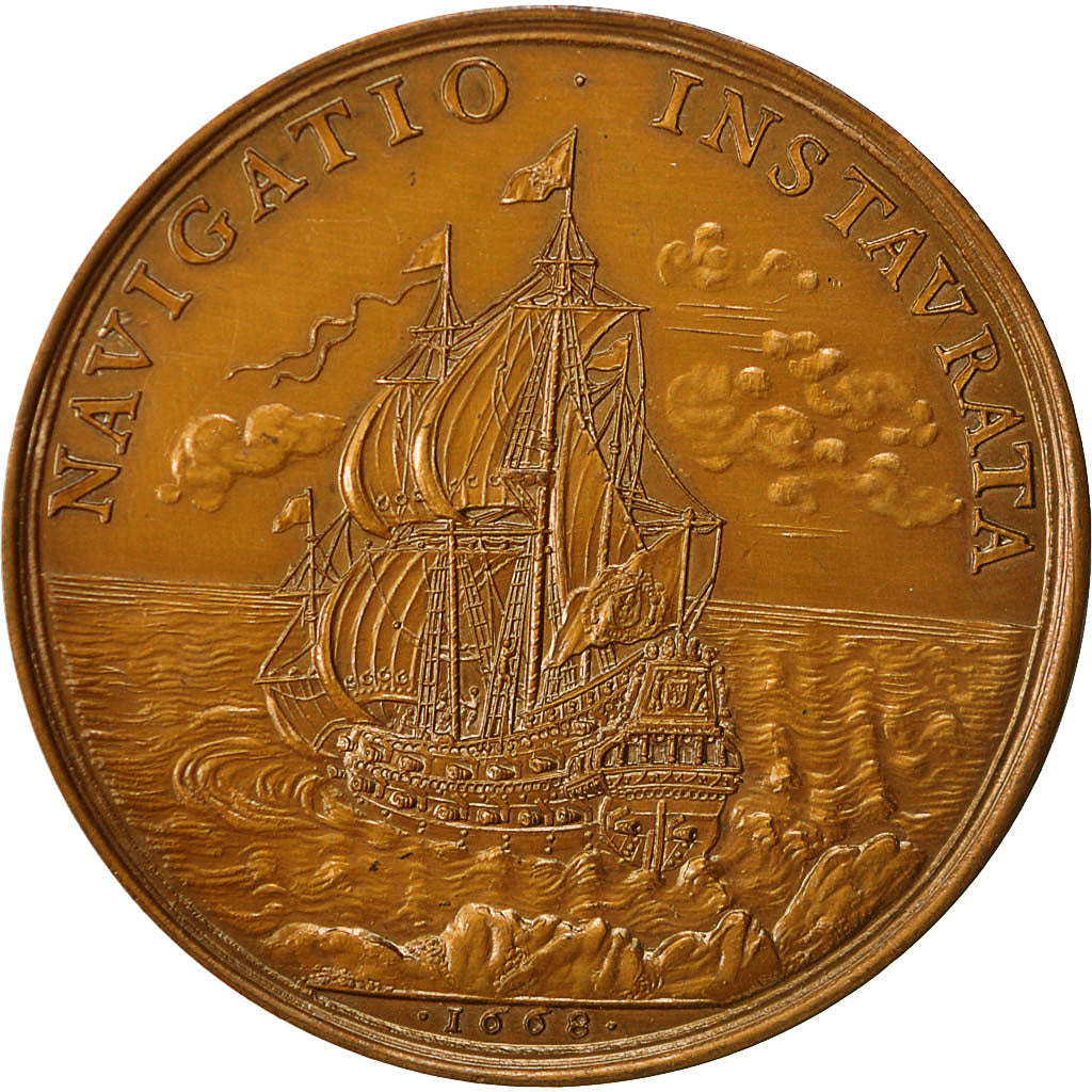 France, Medal, Louis XIV, Promotion de la Flotte Française, AU(55-58), Bronze