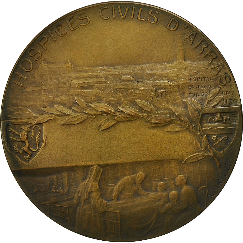 France, Medal, Hospices Civils d'Arras, Hôpital St Jean, 1924, Mayeur, SUP