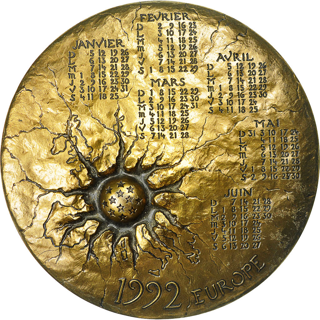 France, Medal, Calendrier, Femme nue et Taureau, Europe, 1992, Mayot, AU(55-58)