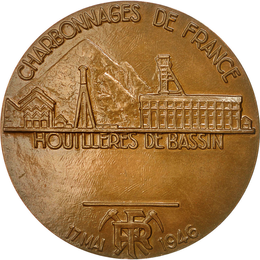 France, Medal, Mines, Charbonnages de France, Houillères de Bassin, 1977