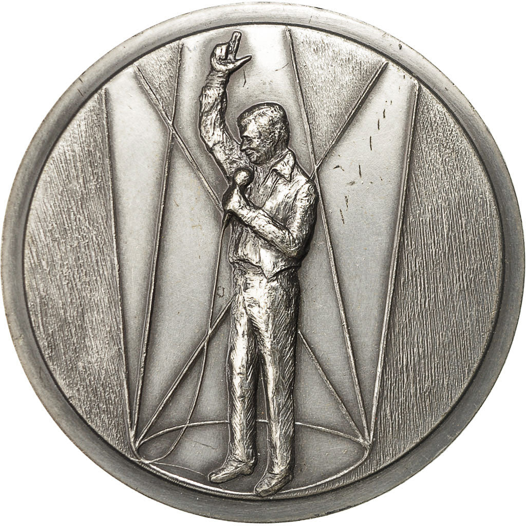 Francia, Medal, Chanson, Yves Montand, 1985, Lovy, EBC, Copper Plated Silver