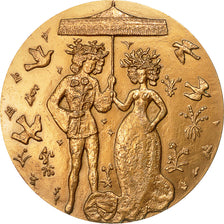 France, Medal, Couple sous Ombrelle, Au Chemin de la Vie, Fleurs, 1975