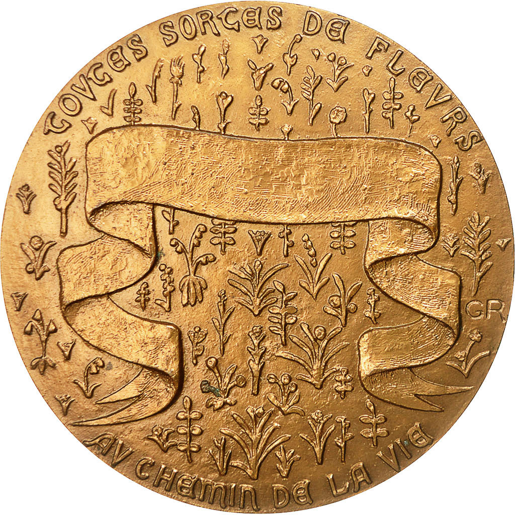 France, Medal, Couple sous Ombrelle, Au Chemin de la Vie, Fleurs, 1975