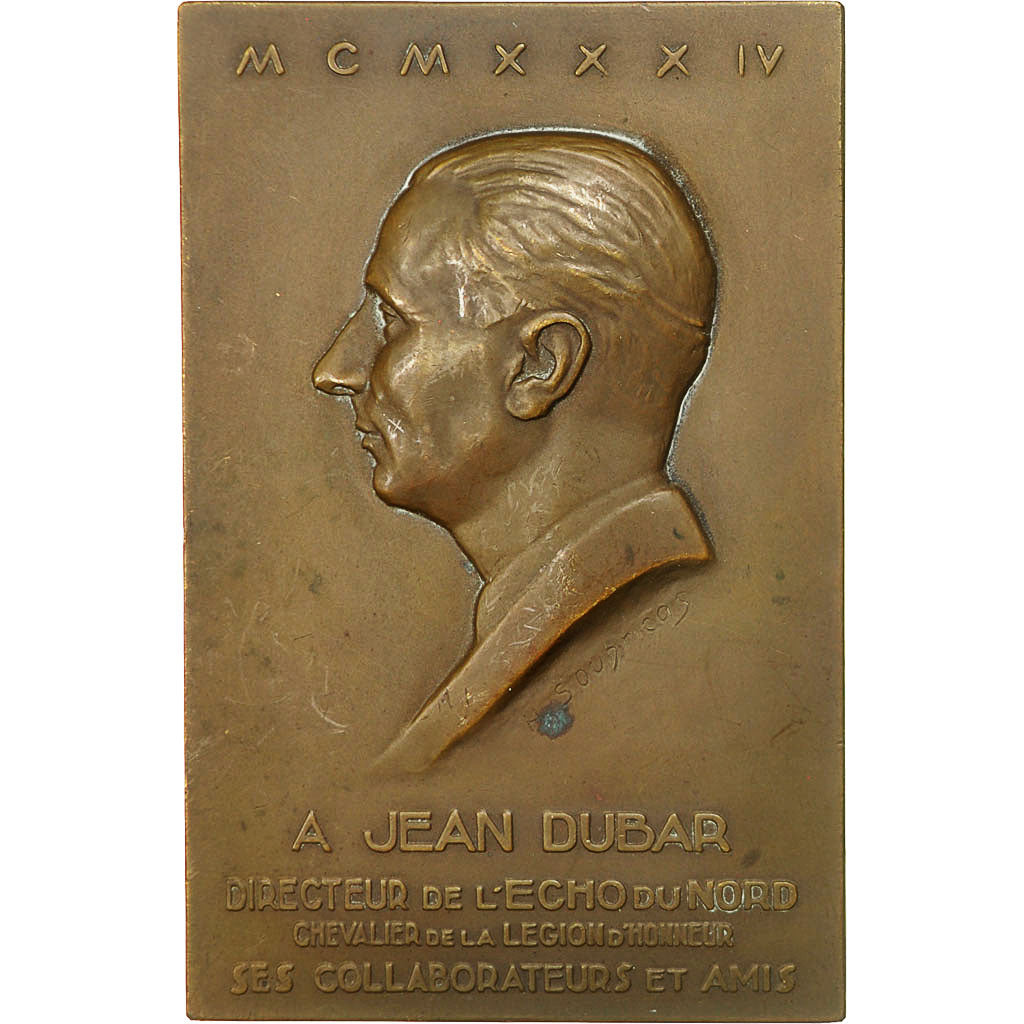 France, Medal, Jean Dubar, l'Echo du Nord, 1934, H. Soubricas, AU(55-58), Bronze