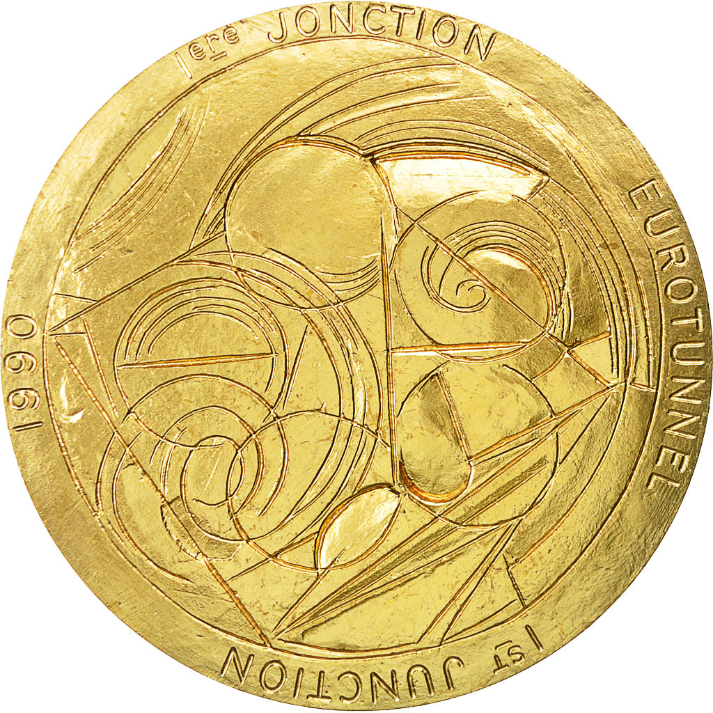 France, Medal, Eurotunnel, Première Jonction, 1990, AU(50-53), Bronze