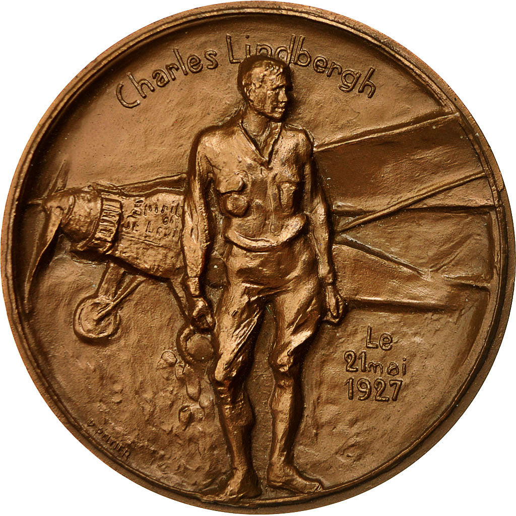 France, Medal, Ch.Lindbergh, 1ère Traversée de l'Atlantique, 1977, Peltier