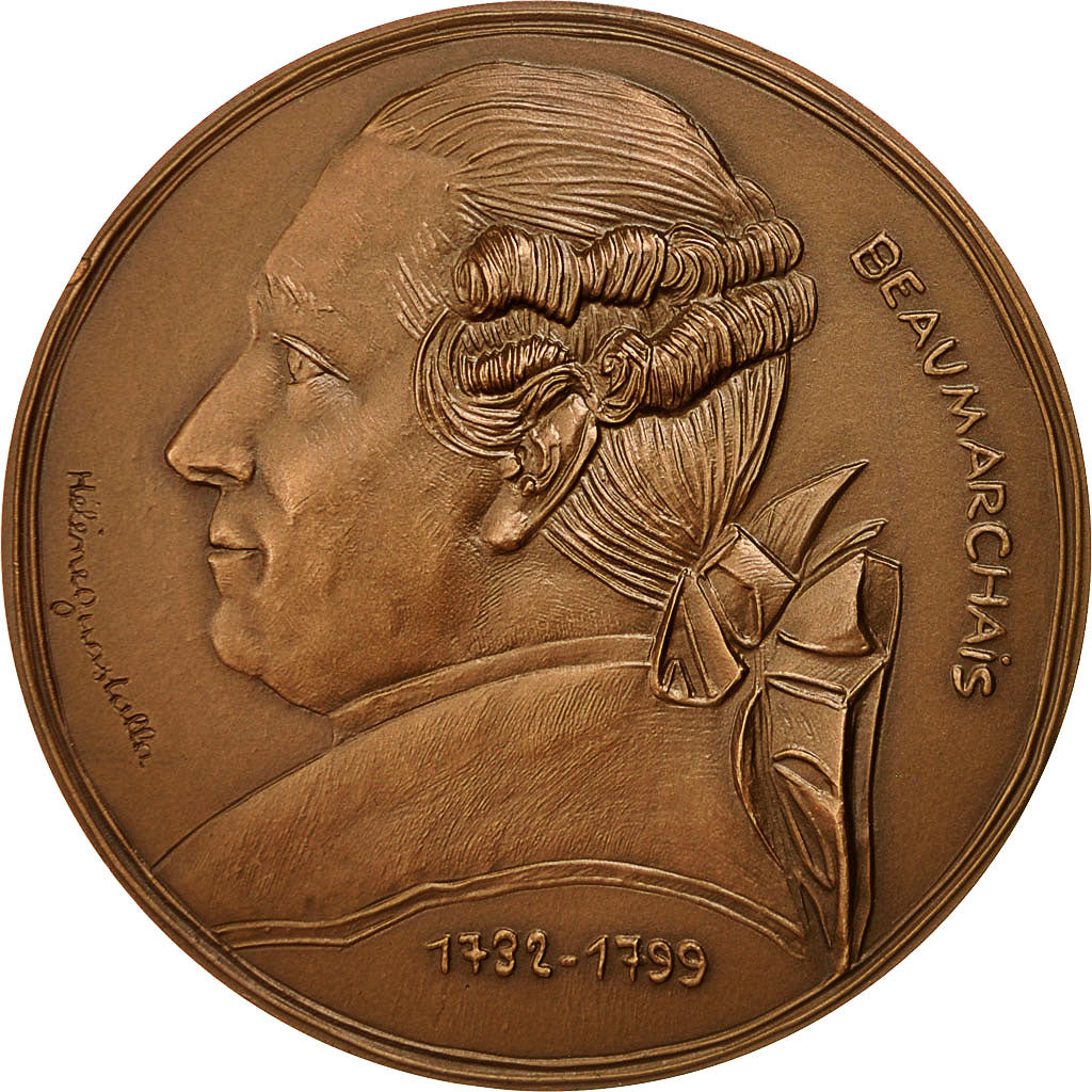 France, Medal, Beaumarchais, Ecrivain (1732-1799), 1969, Hélène Guastalla