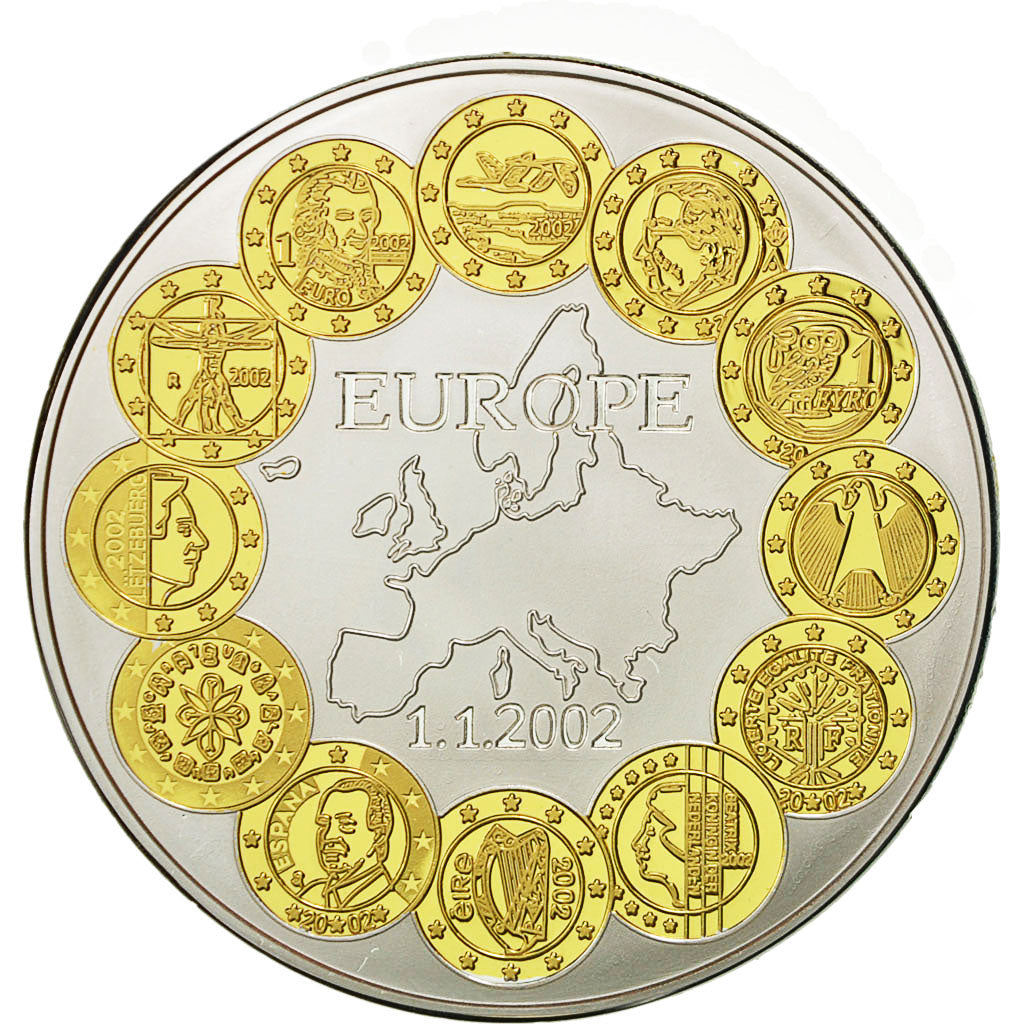 Francia, Medal, L'Europe des Douze, 01 Janvier 2002, SPL, Copper Plated Silver