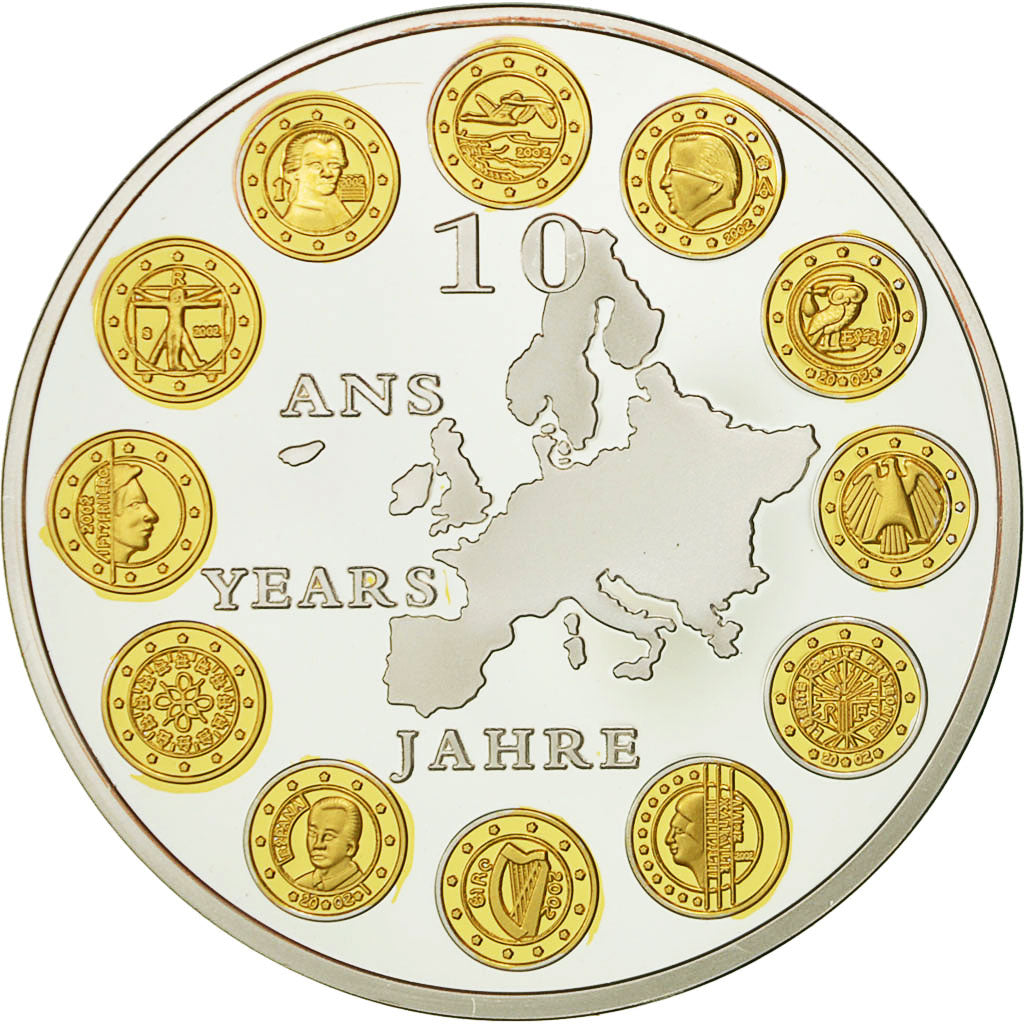 Francia, Medal, Les Dix Ans de L'Europe, SC, Copper Plated Silver