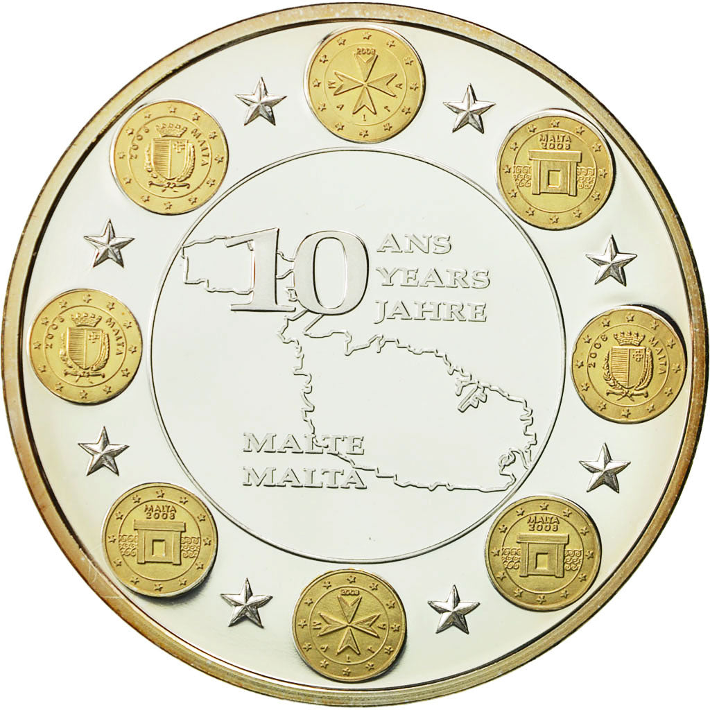Francja, Medal, Malte, 10 Ans dans l'Europe, MS(63), Miedź platerowana srebrem
