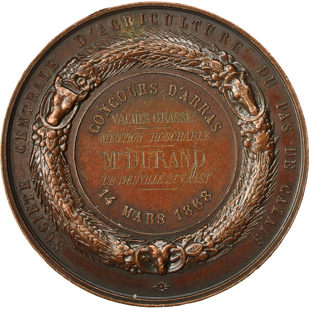 Francja, Medal, Napoléon III, Société d'Agriculture du Pas de Calais, 1868