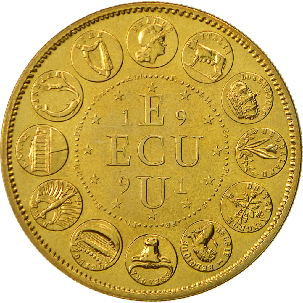 Francja, Medal, Ecu Europa, Marianne, 1991, Rodier, MS(64), Pokryte Miedź-