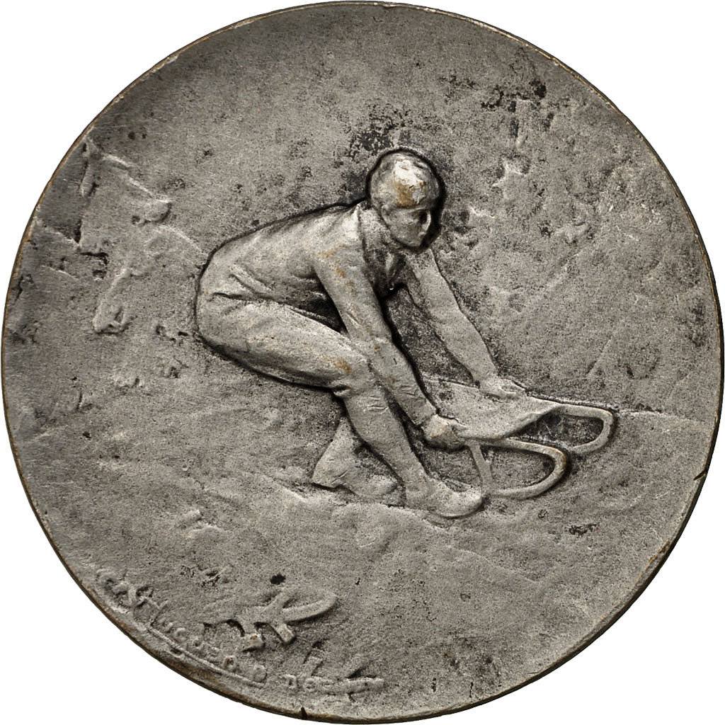 France, Medal, Course de Luges de Chamonix, 1923, AU(55-58), Silvered bronze
