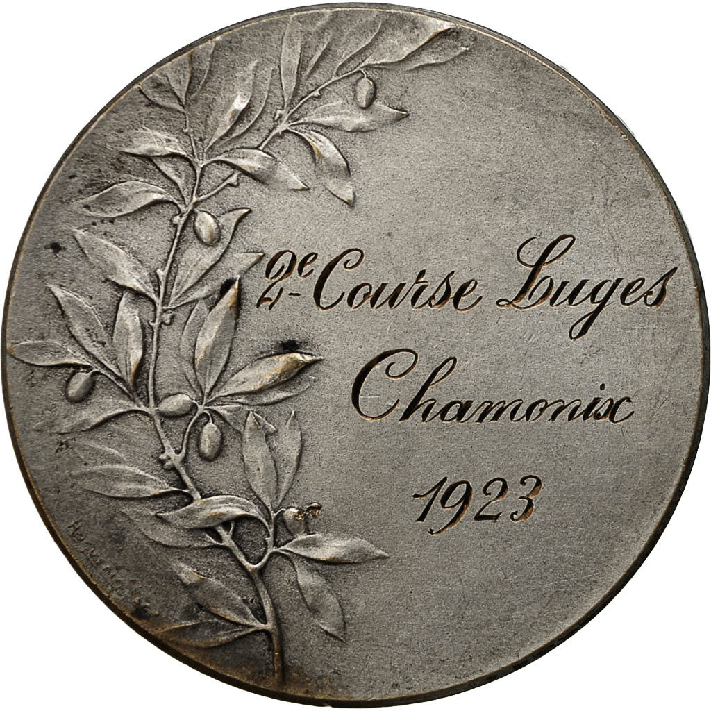 France, Medal, Course de Luges de Chamonix, 1923, AU(55-58), Silvered bronze