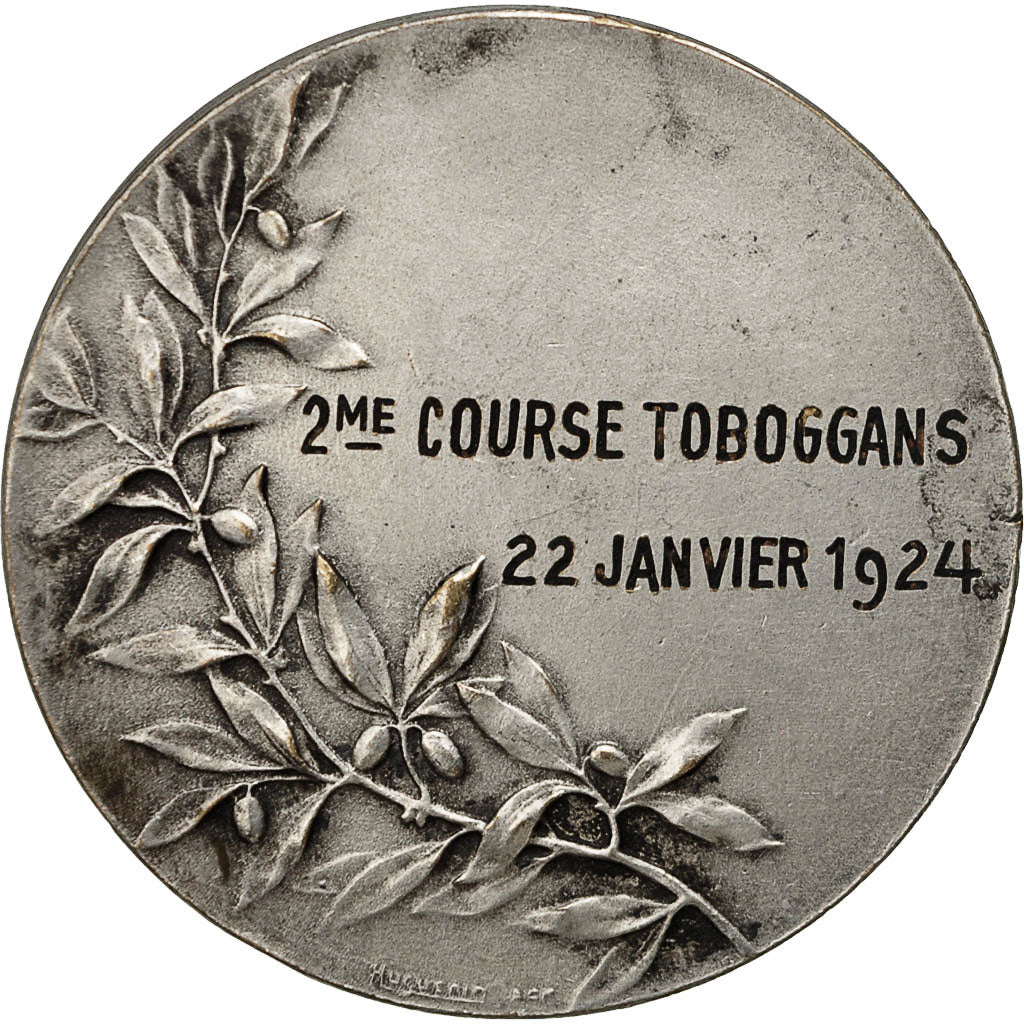 France, Medal, Montagne, Course de Toboggans, 1924, AU(55-58), Silvered bronze