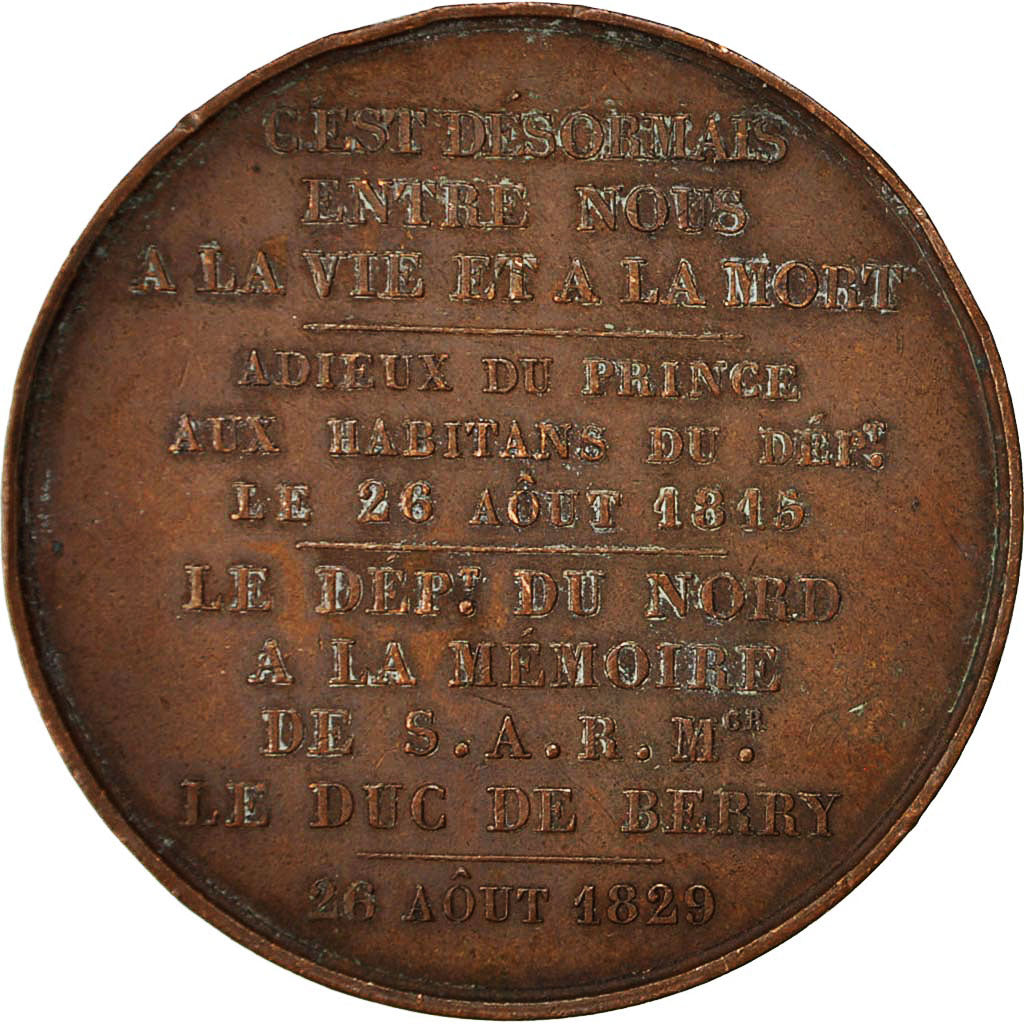 France, Medal, Duc Charles Ferdinand, Adieux aux Habitants du Nord, 1829