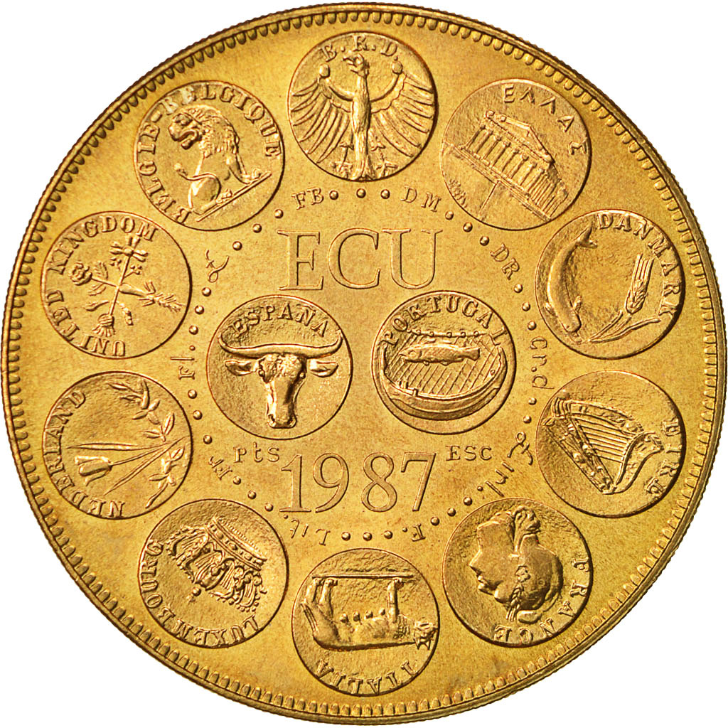 France, Medal, Ecu Europa, Marianne, 1987, Rodier, MS(64), Copper Gilt