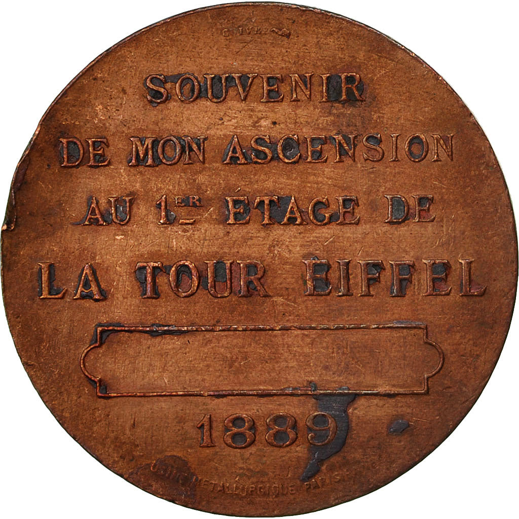 Francia, Medal, Souvenir d'Ascension de la Tour Eiffel, 1889, Trotin, BB, Bronzo