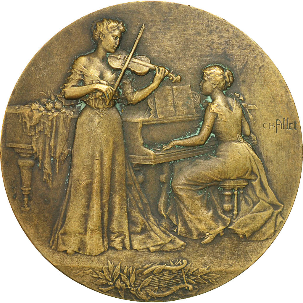 France, Medal, Art Nouveau, Les Musiciennes, Pillet, AU(50-53), Bronze