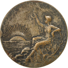 Francia, Medal, Art Nouveau, Femme Assise, Coucher de Soleil, BC+, Bronce
