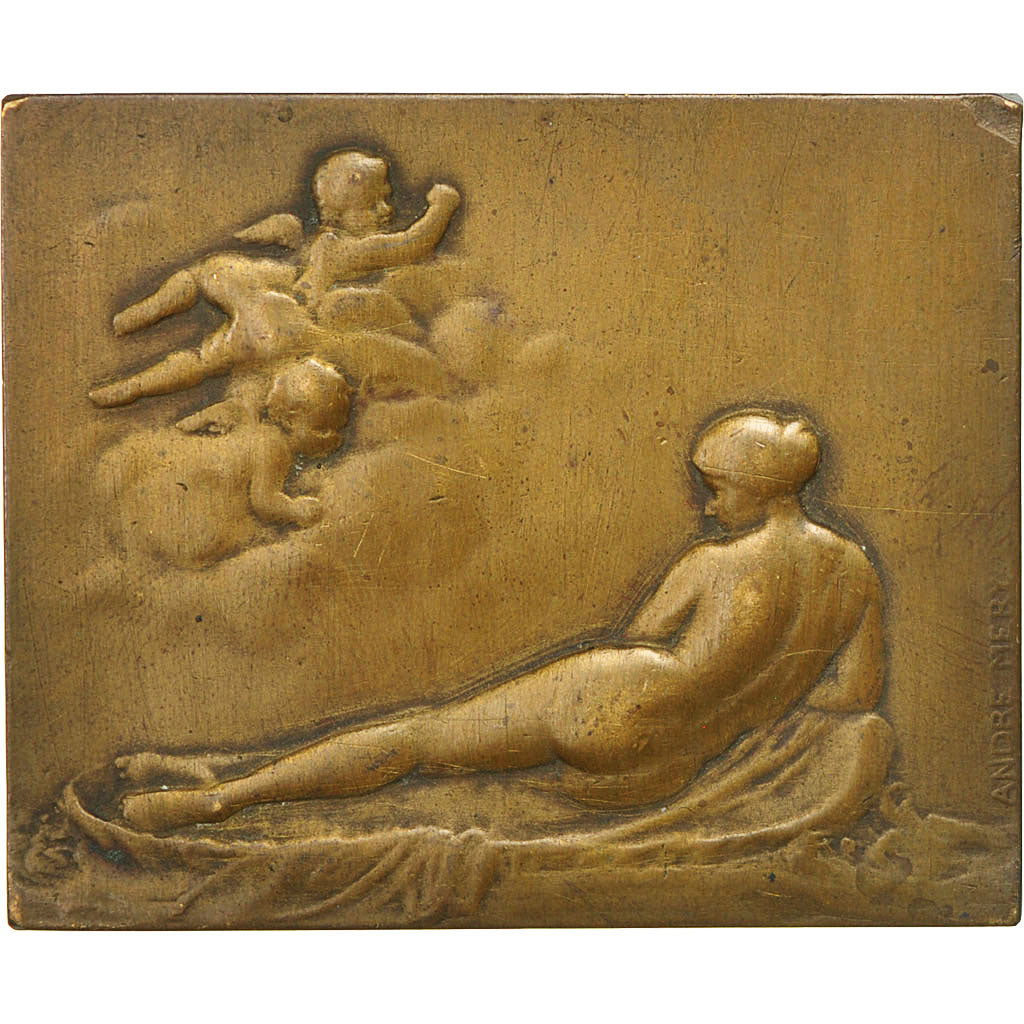 France, Medal, Art Nouveau, Voile, Femme nue, Méry, AU(55-58), Bronze
