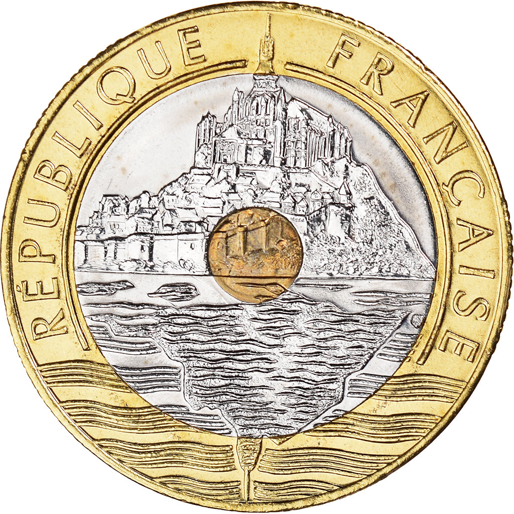 Moneta, Francia, Mont Saint Michel, 20 Francs, 2001, BU, FDC, Tri-metallico