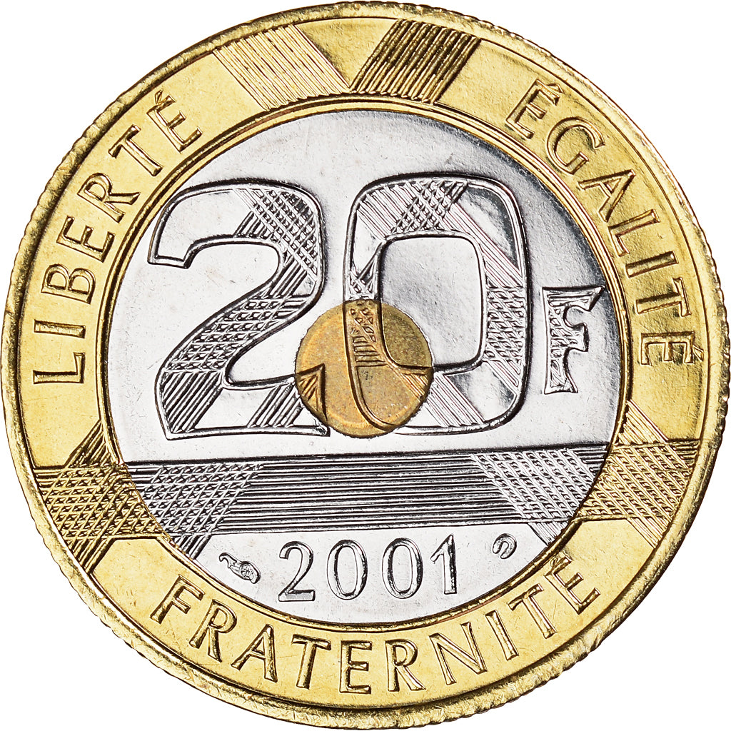 Moneta, Francia, Mont Saint Michel, 20 Francs, 2001, BU, FDC, Tri-metallico