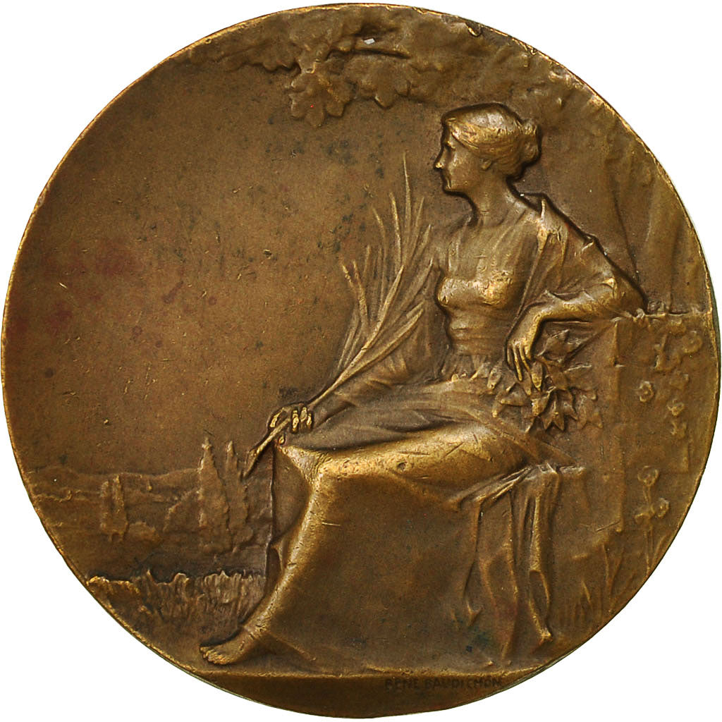 Frankreich, Medal, Art Nouveau, Femme Assise, Baudichon, SS+, Bronze