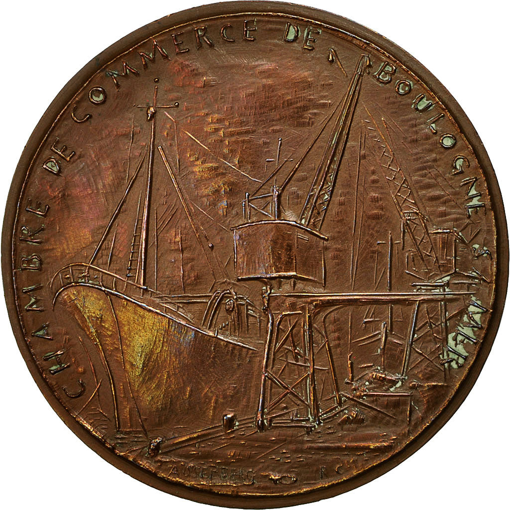 France, Medal, Chambre de Commerce de Boulogne sr mer, Port, 1956, Asselberg